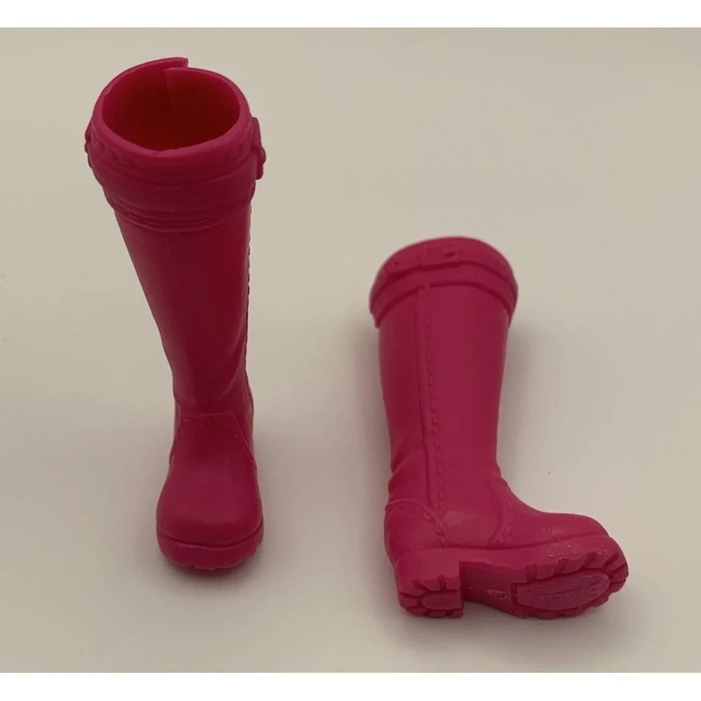 Barbie Stacie Doll Shoes Construction Combat Pink Riding Boots Flat Feet - Picture 1 of 4